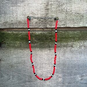 Handmade Red and Black Beaded Necklace